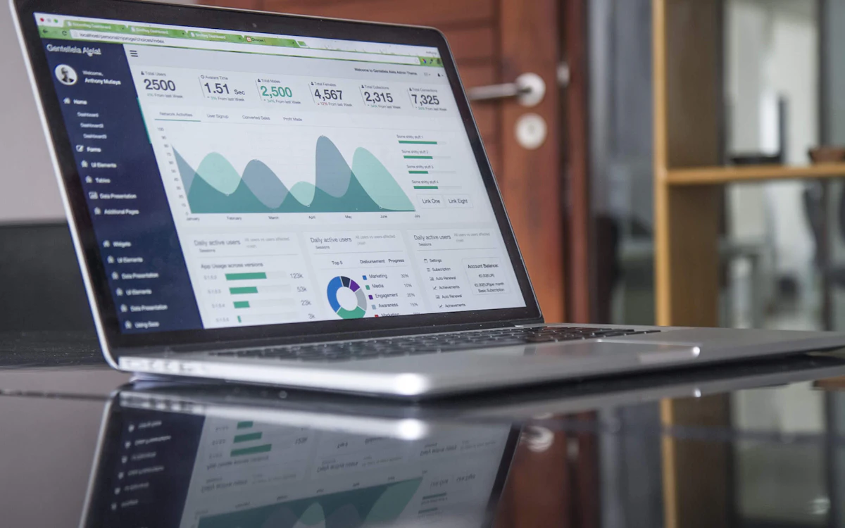 Financial analytics dashboard displayed on a laptop screen